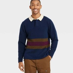 Houston White Men's Blue Sweater with Striped Design Size XL